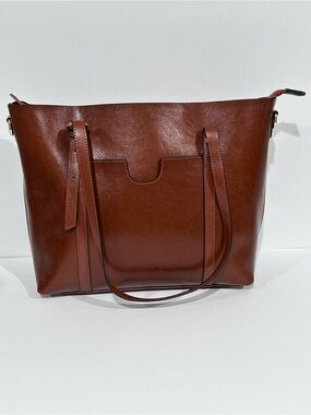 Kattee Vintage Genuine Leather Brown Tote Bag w/ Crossbody Strap
